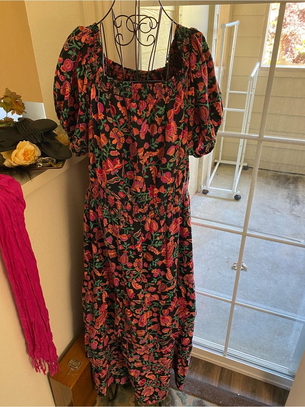 Knox Rose Black Floral Tiered Maxi Dress with Fuchsia Sash - Picture 8 of 8